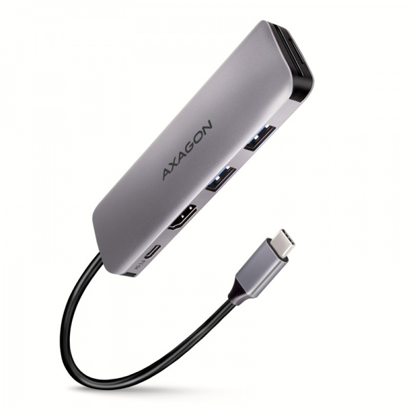 AXAGON HMC-5 USB-C Hub, 2x USB-A, HDMI, 2x USB-C 3.2 Gen 1, 1x SD, 1x microSD, silver