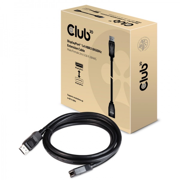Club3D Club 3D Displayport 1.4 HBR3 8K60Hz Extension Cable Plug / Socket - 2M