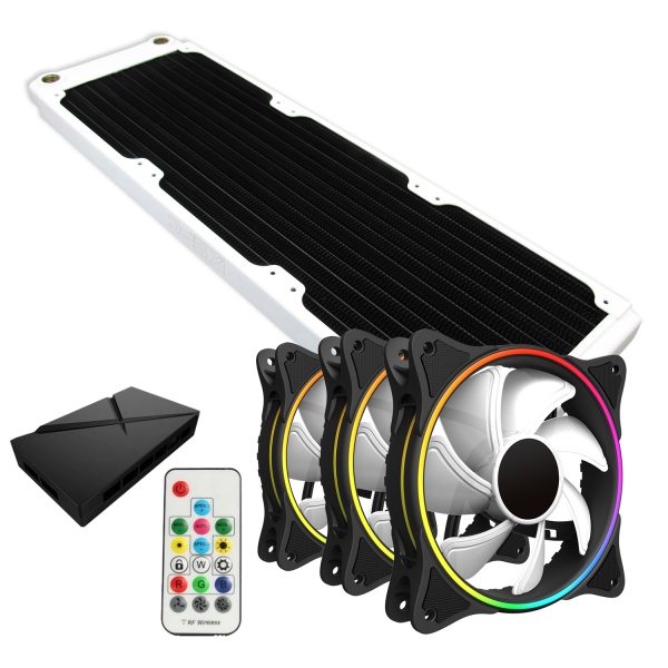 WCUK Spec XSPC TX360 White Radiator and Game Max Fans Value Kit with Controller