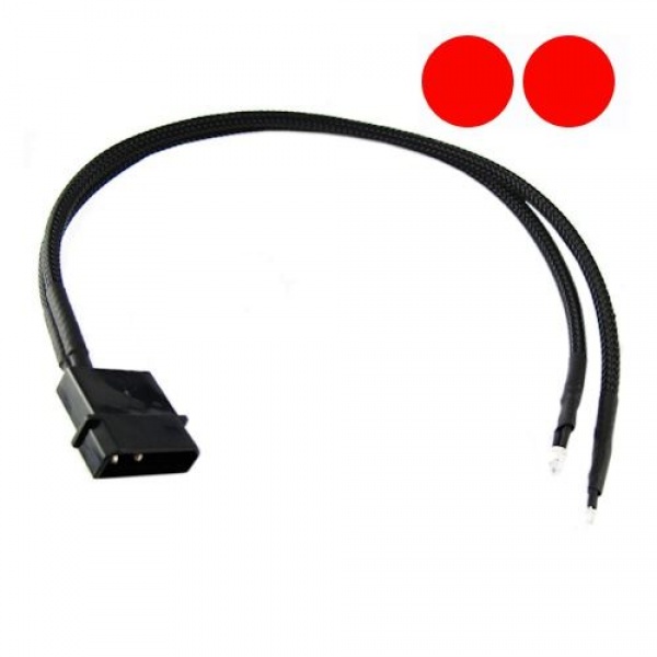 XSPC Twin Wired Red 5mm LEDs with 4Pin - Black - 30cm
