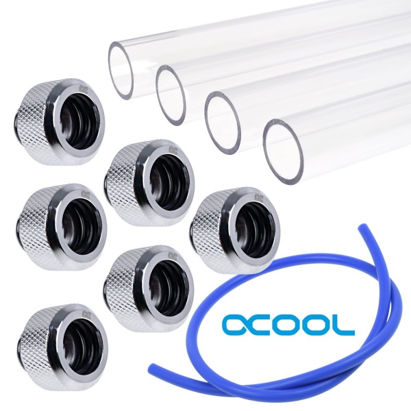 WCUK Spec Alphacool 16mm PETG Hard Tube, Chrome Fittings and Cord Pack - Clear