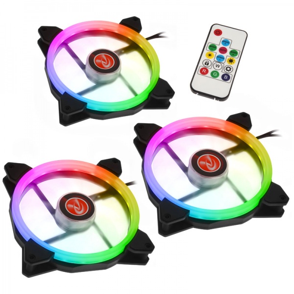 RAIJINTEK IRIS 14 Rainbow RGB LED fan, set of 3 including controller - 140mm B GRADE