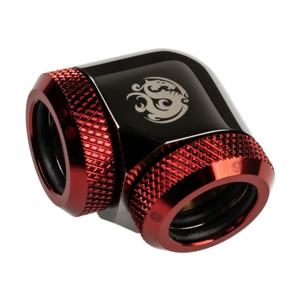 BitsPower Adapter 90 degrees 14mm AD hardtube to 14mm AD hardtube - glossy black / red