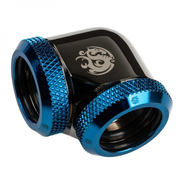 BitsPower Adapter 90 degrees 16mm AD hardtube to 16mm AD hardtube - glossy black / blue