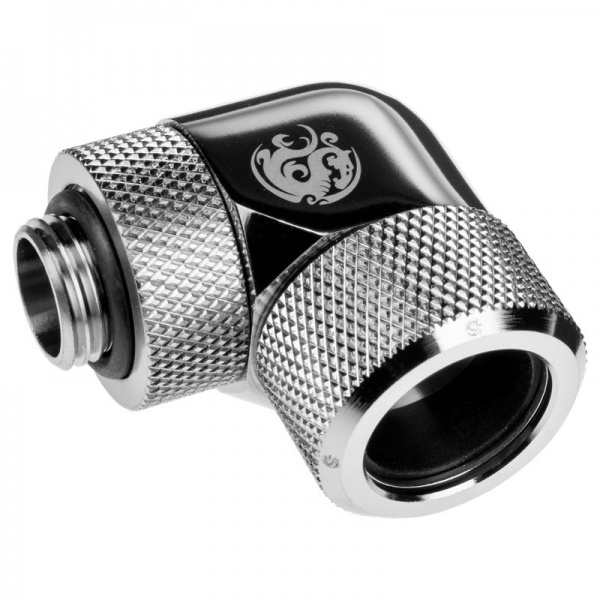 BitsPower Advanced adapter 90 degrees G1/4 inch AG to 16mm OD hard tube - rotatable, silver