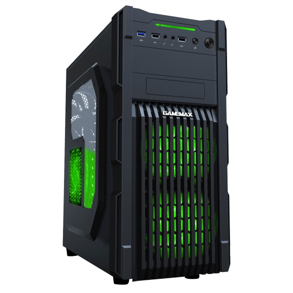 Game Max GM-One Knight Mid Tower Case. With Window 4 Fans USB3 Green LED