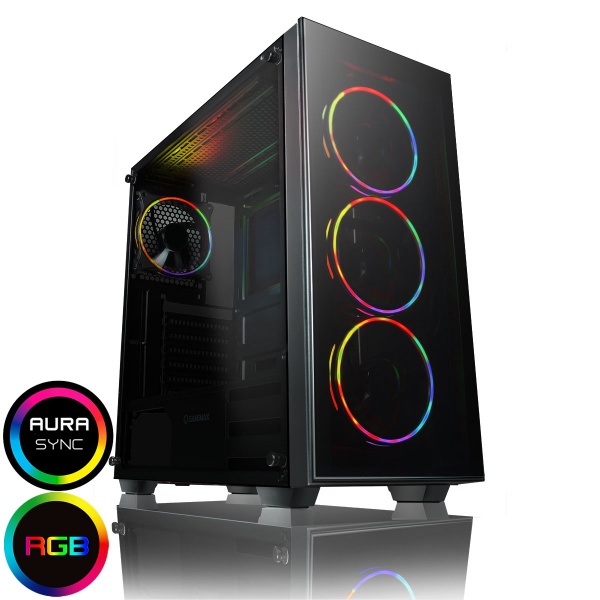 Game Max Crusader Rainbow RGB 3 pin Hub with 4 x Mirage Fans TG Front and Side