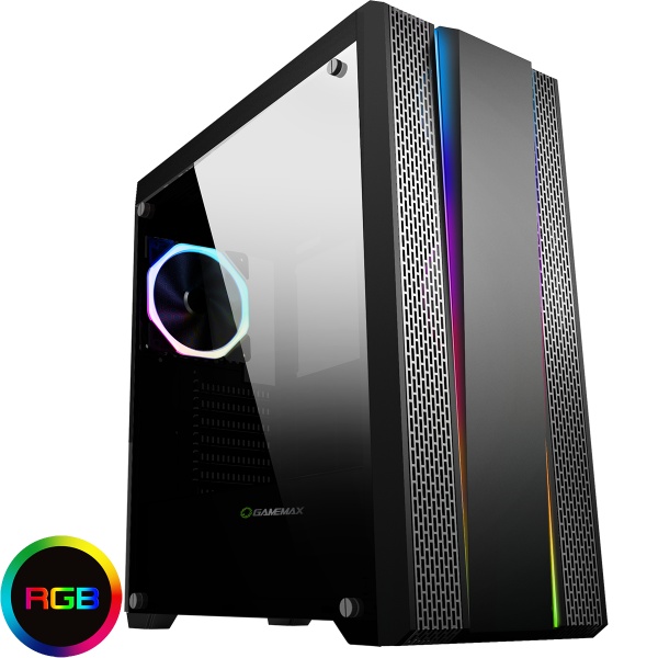 Game Max Demolition RGB Mid-Tower Gaming Case With Rainbow Strip and Rear Fan Sync Hub Glass Side Panel