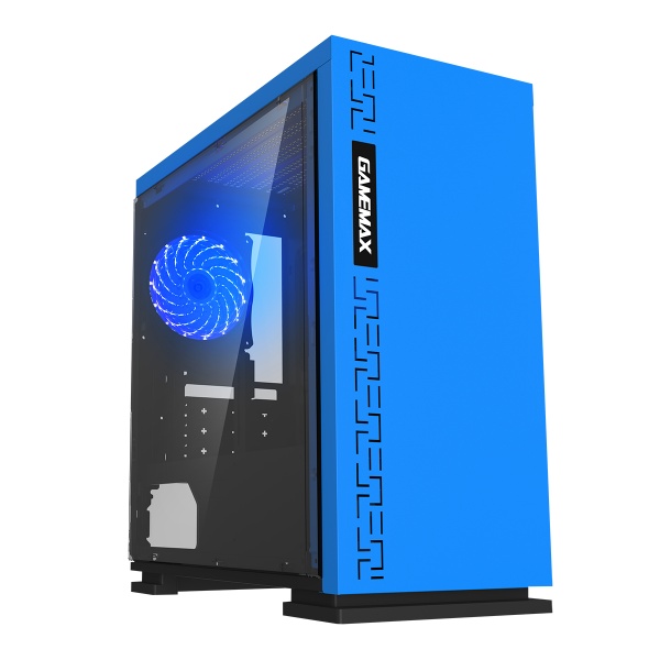 Game Max Expedition Blue Gaming Matx PC Case Rear LED Fan and Full Side Window