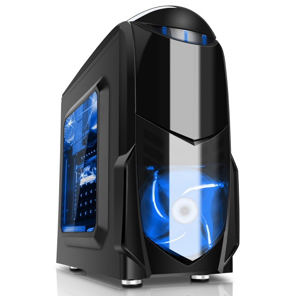 Game Max Nero Black MATX Case with Front 12cm Blue LED Fan USB3 and Side Window