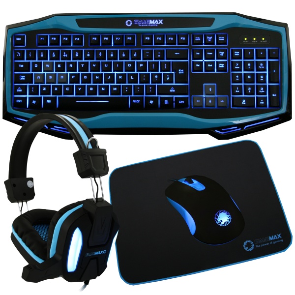 Game Max Raptor Keyboard Mouse Headset Mouse Mat Kit In Blue