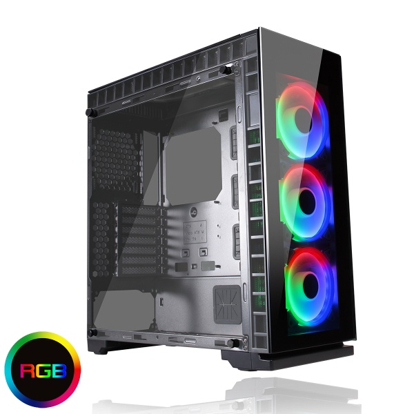 Game Max Spectrum Tempered Glass RGB Gaming Mid Tower Case Inc 3 12CM Fans