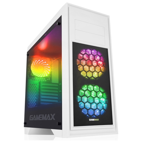 Game Max Titan White PC Gaming Case with 2 x RGB Front 1 x Rear Fans and Remote