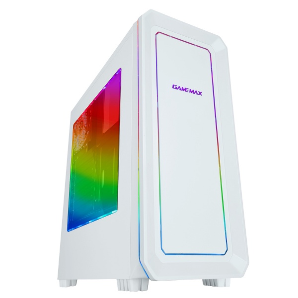 Game Max Vegas White with 2 x 12cm Front Fans with 7 Colour LED Facia