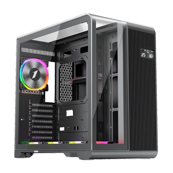 1st Player RT7 ATX Tempered Glass Panel Case with 4x RGB Fans - Black
