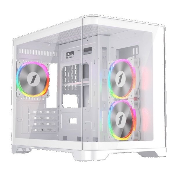 1st Player UV6 Micro ATX Case with U-Shaped Panoramic Panel and 3x RGB Fans - White
