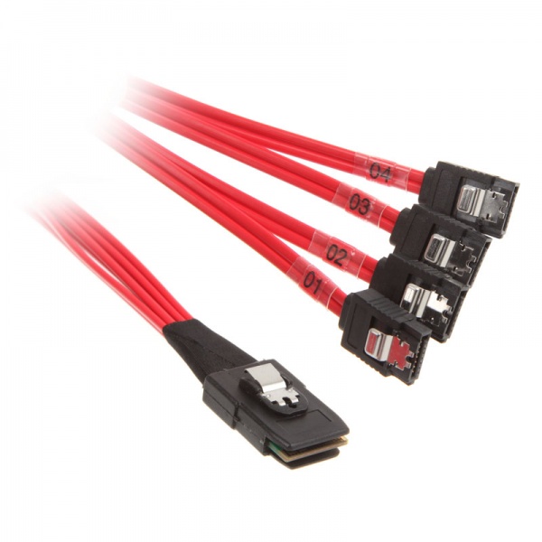 InLine SAS-Connection cable (OCR), 1x Mini-SAS - 4x SATA, 0,5m - red
