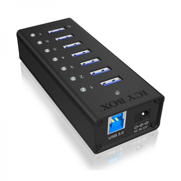 ICY BOX IB-AC618 HUB, 7x USB 3.0, incl.power supply, aluminum housing, black