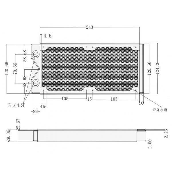 Image of Liquid.cool 240mm (2x120mm) CC-30 Copper Radiator - Black