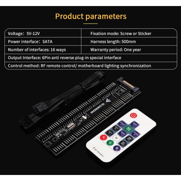 Barrow 16 Channel SATA Power, 6Pin - 5v RGB Controller with Remote