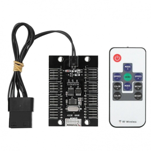 Barrow 8 Channel Molex Power, 4Pin - 12V RGB LRC 1.0 Light Controller with Remote