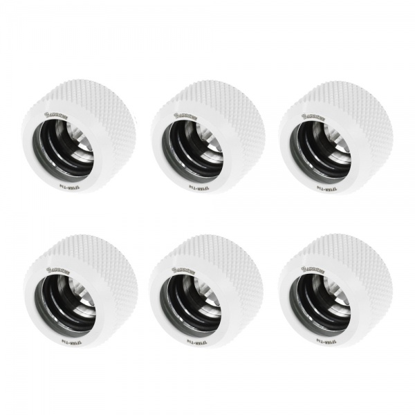 Barrow G1/4 - 14mm OD Twin Seal Hard Tube Compression Fitting - White (6 Pack)