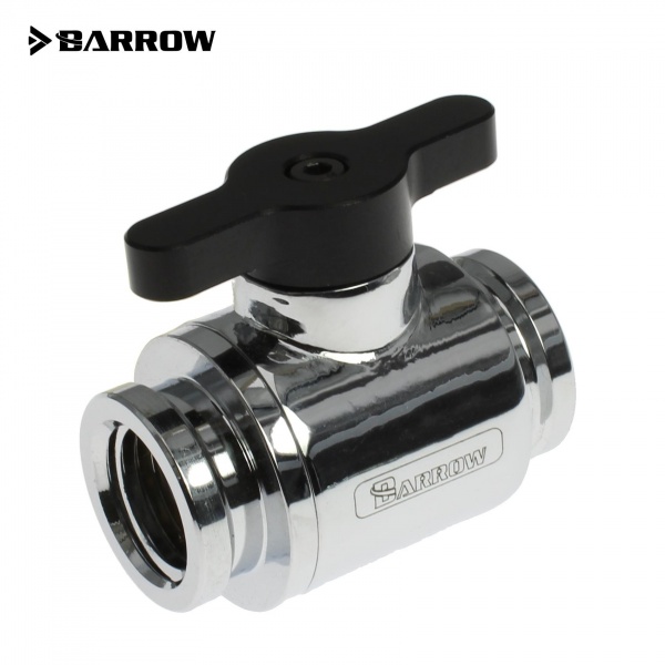 Barrow G1/4 Mini Ball Valve, Black Handle - Shiny Silver