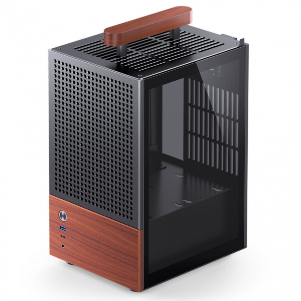 Jonsbo T6 PC Case, Mini-Tower, Mini-ITX, Tempered Glass, Wood - Black