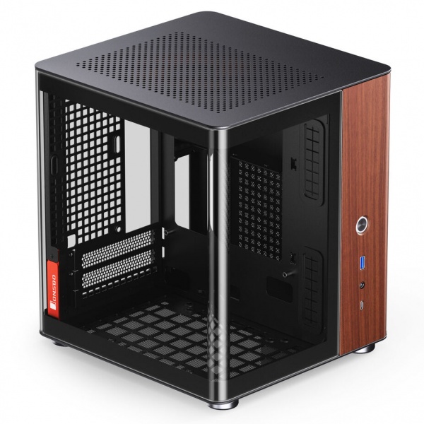 Jonsbo TK-0 PC Case, Mini-Tower, Mini-ITX, Tempered Glass, Wood - Black