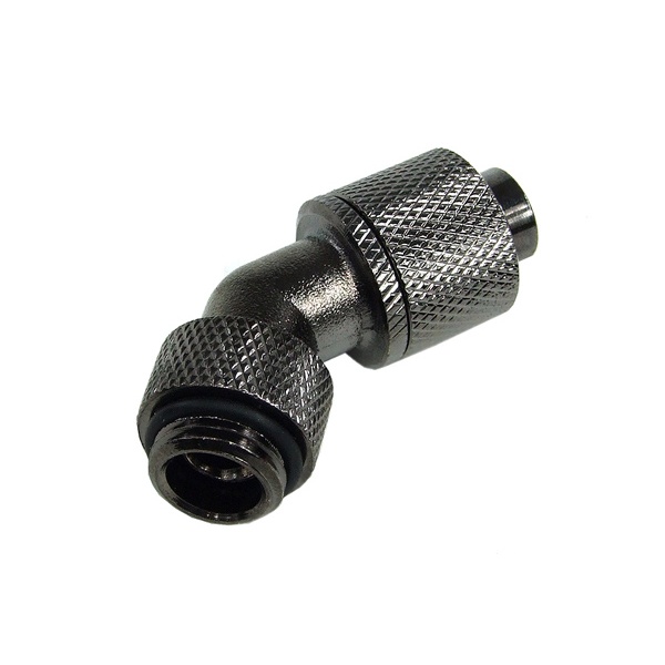 13/10mm (10x1.5mm) Compression Fitting 45- Rotary G1/4 - Knurled - Black Nickel