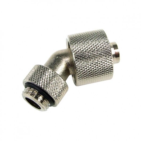 16/10mm Compression Fitting 45- Rotary G1/4 - Knurled - Silver Nickel