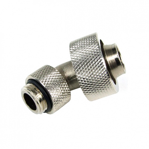 19/13mm Compression Fitting 45- Rotary G1/4 - Knurled - Silver Nickel