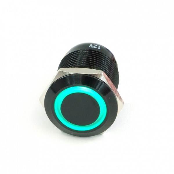 Push-Button 16mm Aluminum Black Green Ring Lighting 5pin