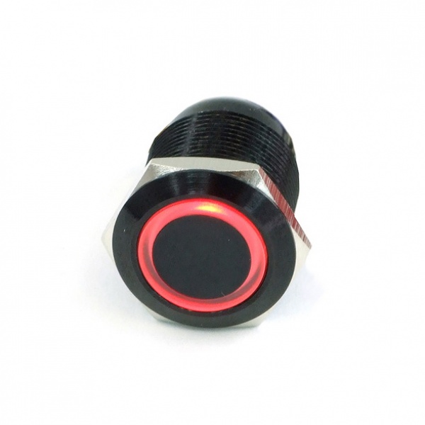 Push-Button 19mm Aluminium Black, Red Lighting, With Screw-On Contacts