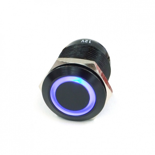 Phobya push-button vandalism-proof / bell push 19mm Aluminum black, blue ring lighting 6pin