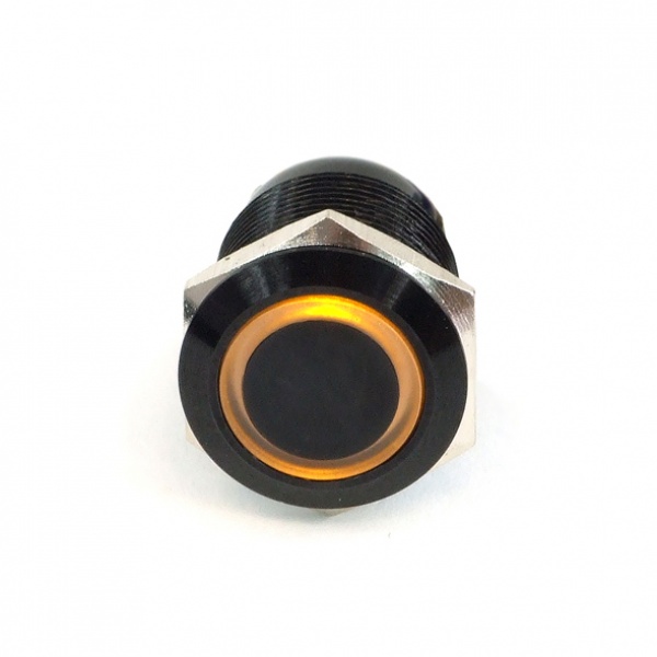 Phobya push-button vandalism-proof / bell push 19mm Aluminum black, yellow ring lighting 6pin