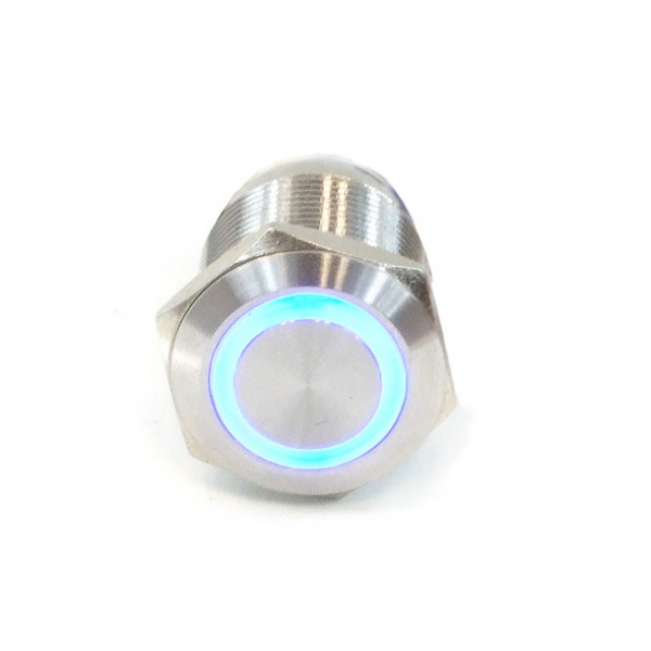 Push-Button 19mm Stainless Steel, Blue Lighting, With Screw-On Contacts 6pin