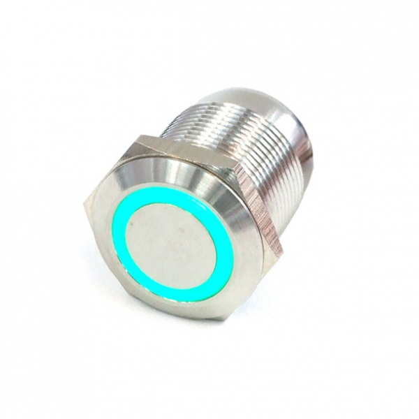 Push-Button 19mm Stainless Steel, Green Lighting, With Screw-On Contact 6pin