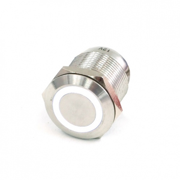 Push-Button 19mm Stainless Steel, White Lighting, With Screw-On Contacts 6pin