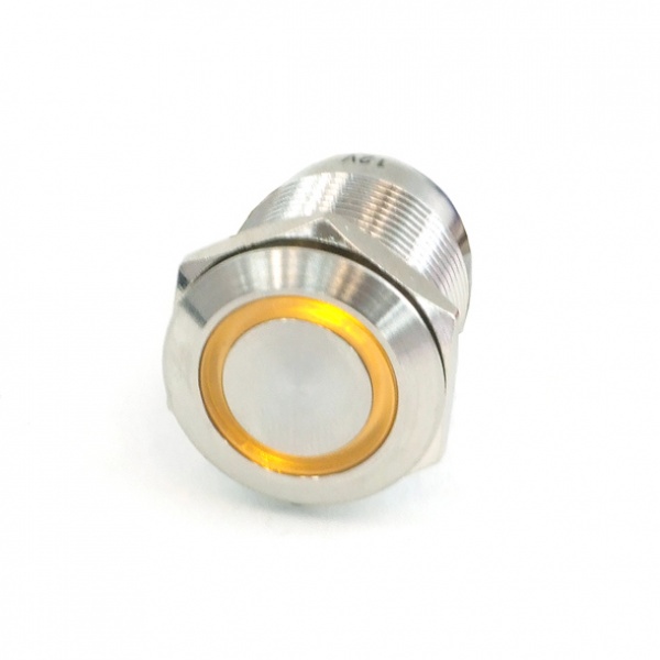 Push-Button 19mm Stainless Steel, Yellow Ring Lighting 6pin