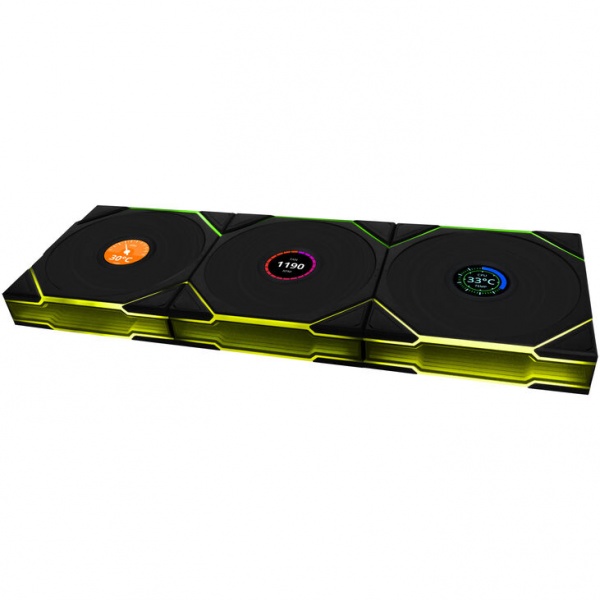 Lian Li UNI FAN TL-LCD Wireless Reverse Blade Fan, 3-Pack incl. Controller - 120mm, Black