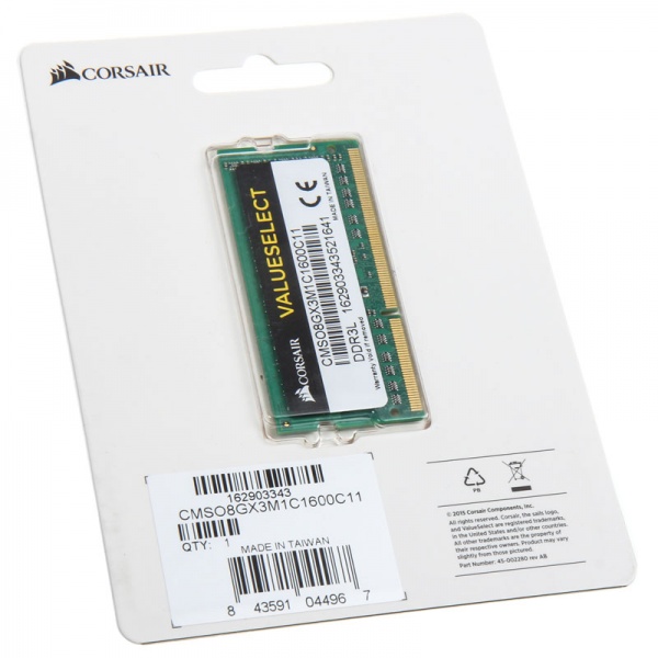 Corsair Value Select SO-DIMM, DDR3L 1600 CL11 - 8GB