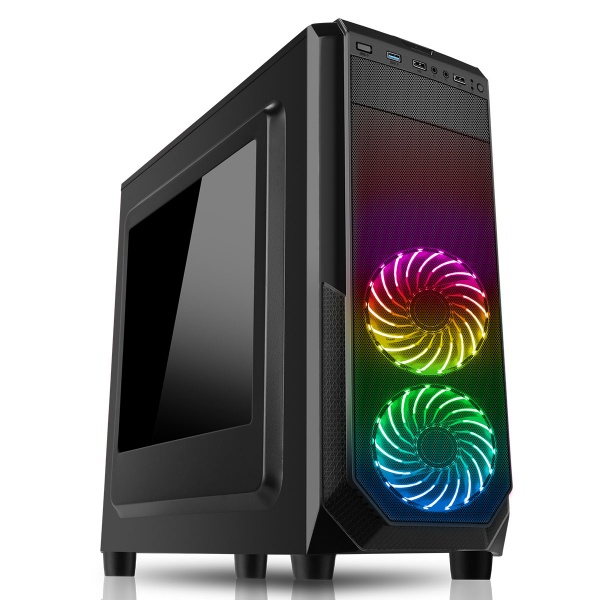 CiT Prism Black RGB Case With 2 x RGB Front Fans 1 x USB 3.0 and Side Window