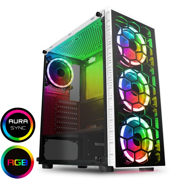 CiT Raider White 4 x Halo Spectrum RGB Fans Glass Front and Side MB SYNC
