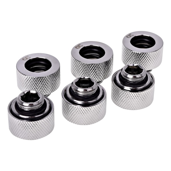 Alphacool HT 13mm HardTube Compression Fitting G1/4 for rigid tubes - knurled - Chrome Six Pack