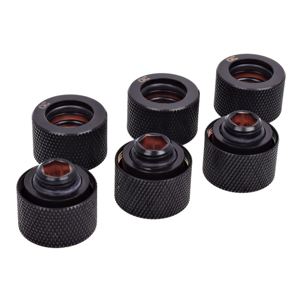 Alphacool HT 16mm HardTube compression fitting G1/4 - knurled - deep black sixpack