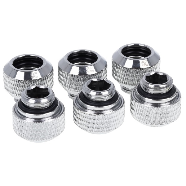 Alphacool icicles 12mm HardTube compression fitting G1/4 for carbon tubes (rigid or hard tubes) - knurled - chrome sixpack