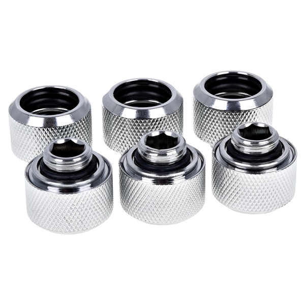 Alphacool Eiszapfen 16mm HardTube Compression Fitting G1/4 for rigid tubes - knurled - Chrome Six Pack