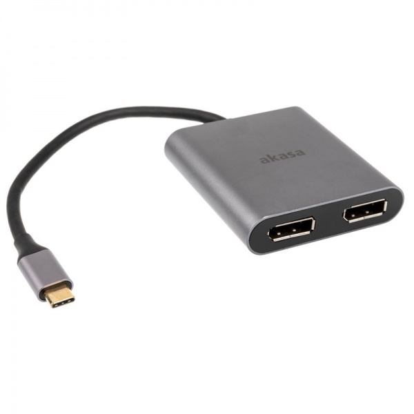 Akasa USB Type C to Dual DisplayPort MST adapter, 4K - silver