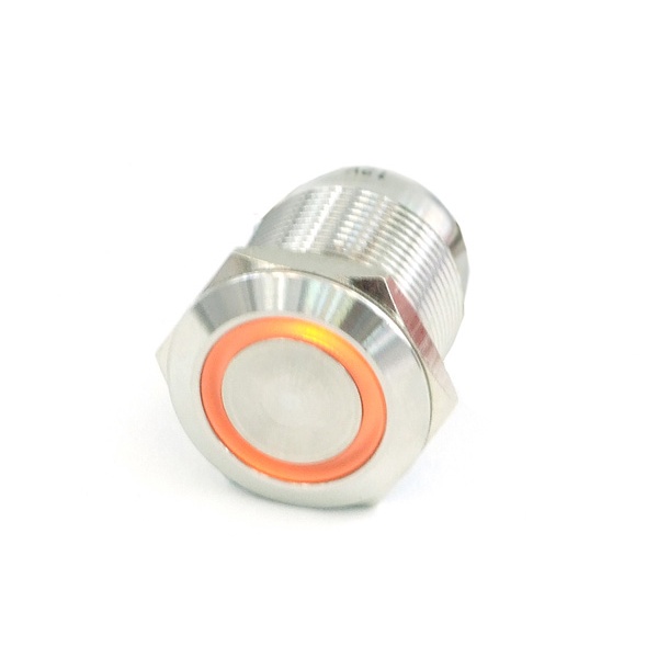Phobya push-button 19mm stainless steel, orange lighting, with screw-on contacts 6pin
